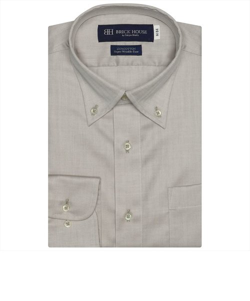 【ホワイト】(M)【超形態安定】 ボタンダウンカラー 長袖 形態安定 ワイシャツ 綿100%
