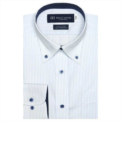 【超形態安定】 ボタンダウンカラー 綿100% 長袖 ワイシャツ