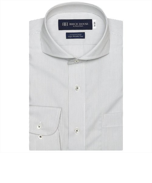 【超形態安定】 ホリゾンタルワイドカラー 長袖ワイシャツ 綿100%