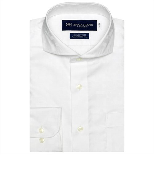 【超形態安定】 プレミアム ホリゾンタルワイドカラー 綿100% 長袖ワイシャツ