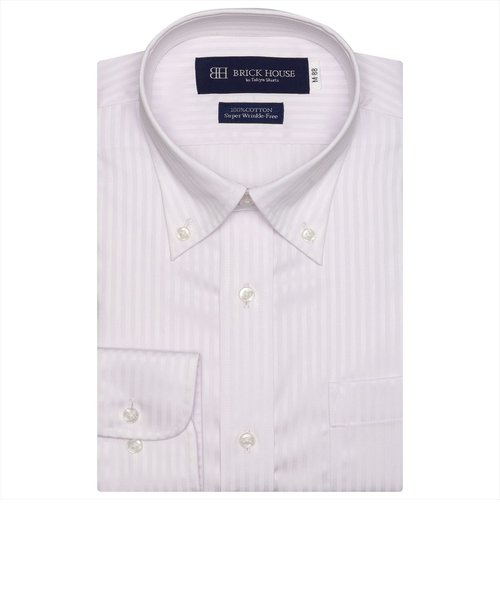 【超形態安定・大きいサイズ】 ボタンダウンカラー 長袖ワイシャツ 綿100%