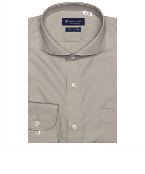 形態安定 ホリゾンタルワイドカラー 綿100% 長袖 ワイシャツ
