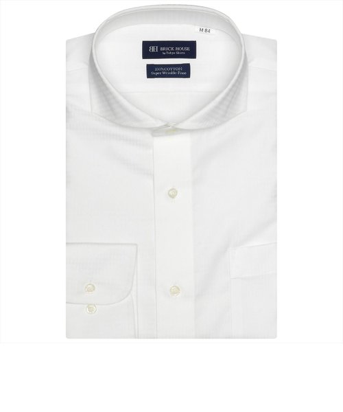 【超形態安定】 ホリゾンタルワイドカラー 綿100% 長袖 ワイシャツ