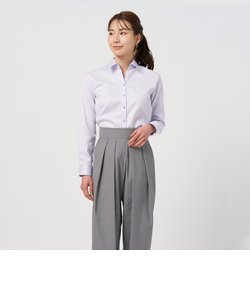 【超形態安定】 スキッパー衿 綿100% 長袖レディースシャツ