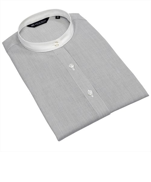 【裾パイピング】 形態安定 スタンド衿 七分袖レディースシャツ