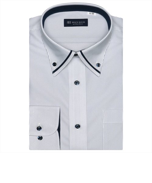 【大きいサイズ・ストレッチ】 形態安定 マイターボタンダウンカラー 長袖ニットシャツ