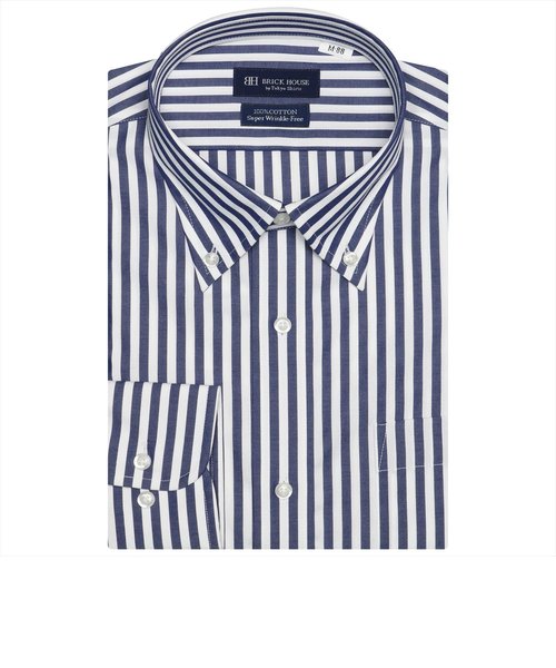 【超形態安定・大きいサイズ】 ボタンダウンカラー 綿100% 長袖 ワイシャツ