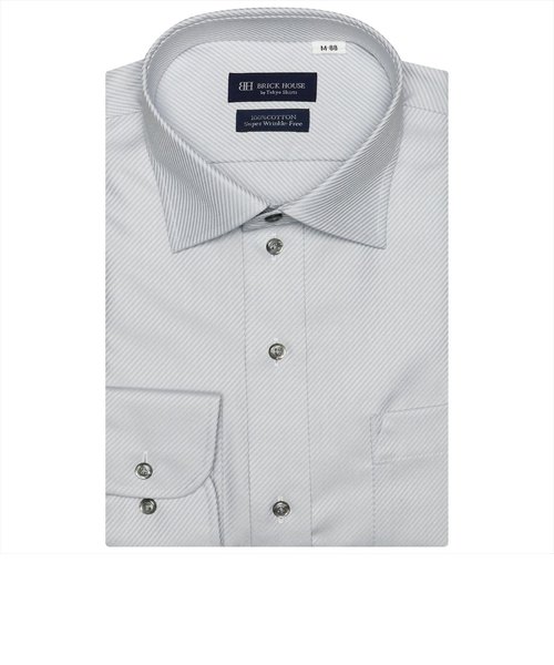【超形態安定・大きいサイズ】 ワイドカラー 綿100% 長袖ワイシャツ