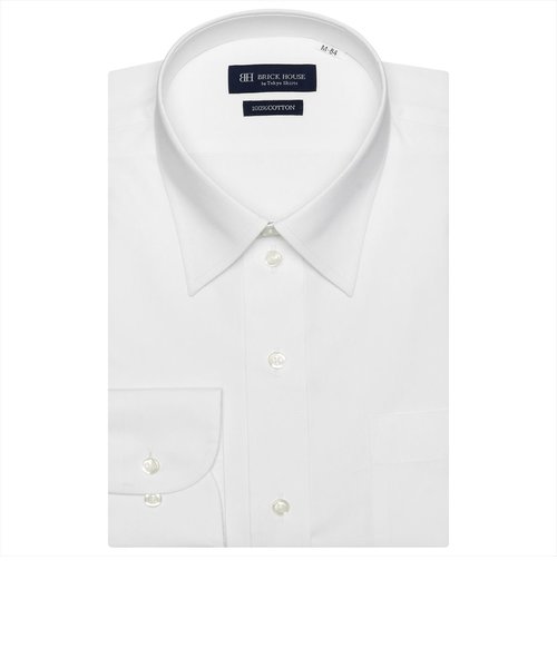 【透け防止・白無地】 形態安定 レギュラーカラー  綿100% 長袖 ワイシャツ 2024SS