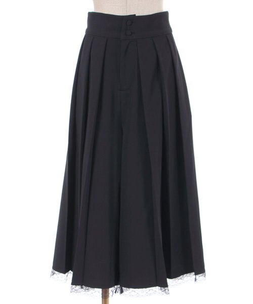 jupe」黒 変わったデザインワイドパンツ-