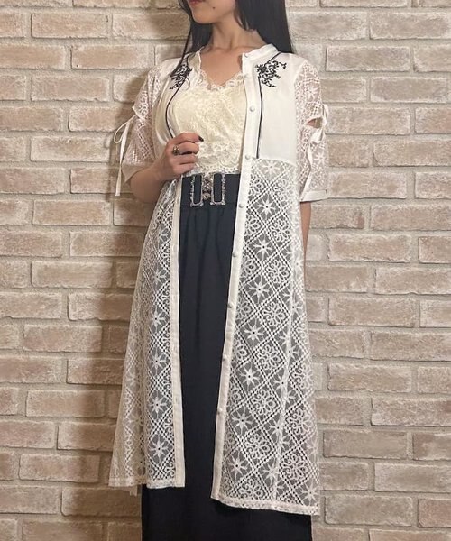 ライン刺繍レースロングシャツ | アクシーズ ファム(アクシーズファム