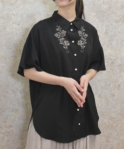 花刺繍シアーロングシャツ