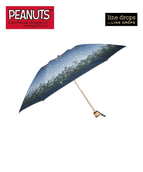 PEANUTS/LINEDROPSの晴雨兼用折りたたみ日傘 キャンバスパラソル【スヌーピー/イルミネーション】