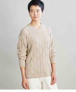 【手洗い可能】Traceable Organic Cotton Wool ケーブル柄Vネックニット