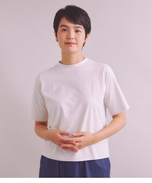 Elama］Organic Cotton Cross Jersey 5分袖モックネックプルオーバー