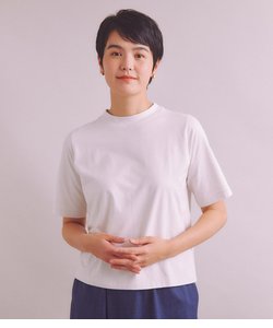 ［Elama］Organic Cotton Cross Jersey 5分袖モックネックプルオーバー