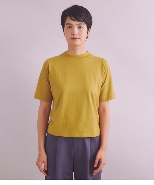 ［Elama］Organic Cotton Cross Jersey 5分袖モックネックプルオーバー