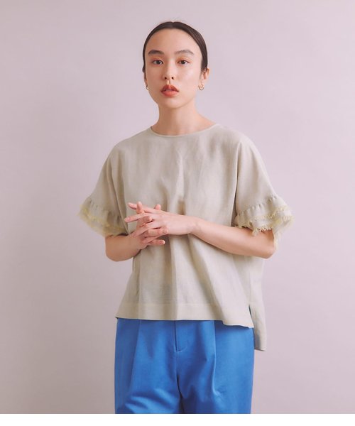 Twist Linen 袖フリルブラウス