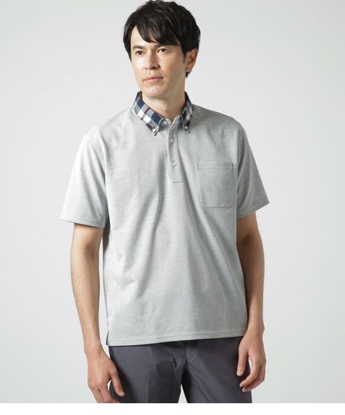 【吸水速乾】COOL COMFORT ニューヨーカータータン布帛襟 ボタンダウンポロシャツ