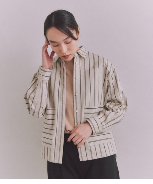 Organic Cotton Stripe ビッグポケットシャツ