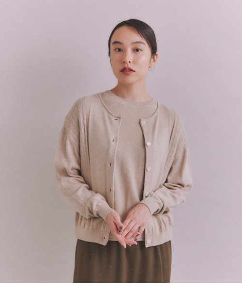 Organic Cotton Wool ショルダー柄ニットカーディガン