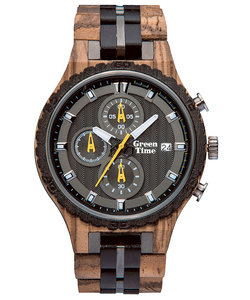 Green Time グリーンタイム木製腕時計　Technical テクニカル クロノグラフ ZW106A （秒針イエロー）
