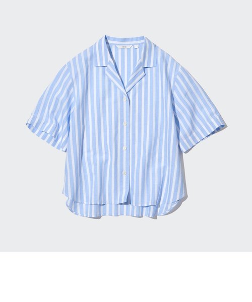 リネンブレンドストライプオープンカラーシャツ（半袖） | ユニクロ