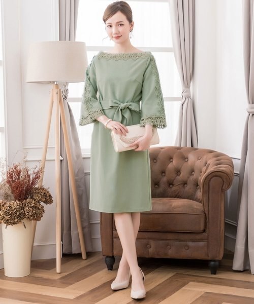 レース7分袖 デコルテ刺繍ワンピースドレス 結婚式ワンピース お呼ばれパーティードレス Dress Star ドレス スター の通販 Mall