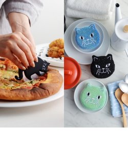 黒猫ピザカッター＆3匹の猫スポンジキッチンセット／KIKKERLAND