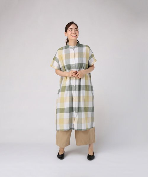 綿麻ﾌﾞﾛｯｸﾁｪｯｸｼｬﾂﾜﾝﾋﾟｰｽ インナチュラル Innatural の通販 Mall