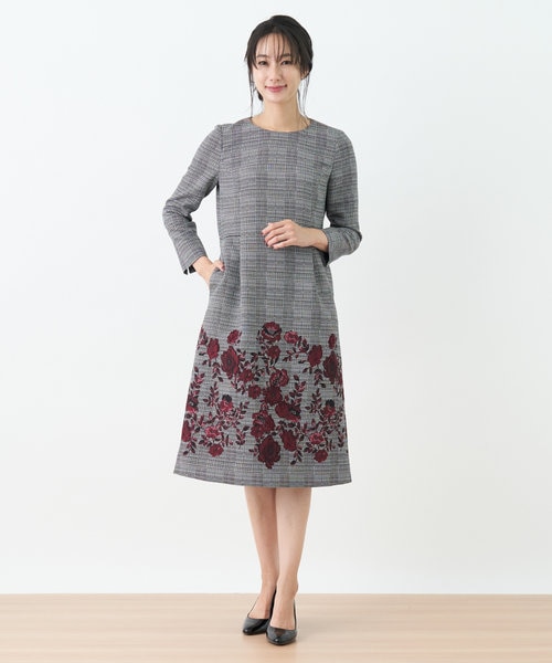 グレンチェックフラワー刺繍ワンピ－ス | Leilian（レリアン）の通販 
