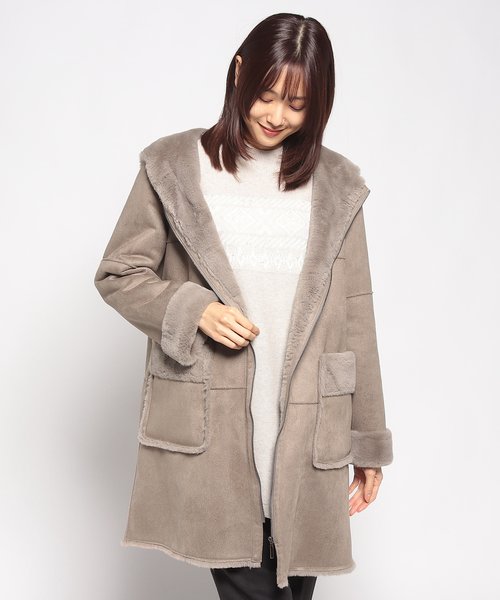 ムートン調フーデッドコート【Leilian WHITE LABEL】 | Leilian