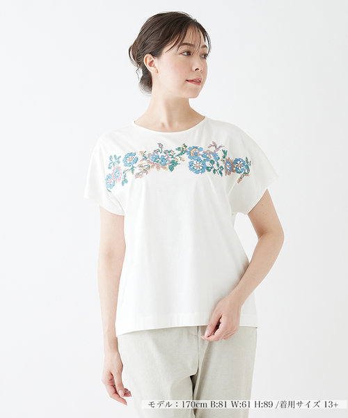 CPフラワー刺繍カットソーmuveilトップスTシャツ40白 | benniongroup.com