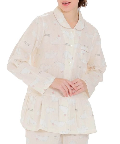 ダブルガーゼ白くまププラムパジャマ