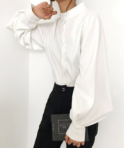 バルーンスリーブ ブラウス　レディース スタンドカラーボリューム  おしゃれ 大人可愛い シャツ 羽織り 涼しい 韓国