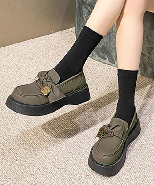 厚底リボン付きローファー レディース 靴 無地 10代 20代 30代 韓国ファッション 韓国 モノトーン カジュアル 個性的 アクセント