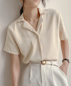 フォーマル半袖シャツ レディース 春服 夏 無地   30代 韓国ファッション 大きいサイズ スクール ブラウス オフィスカジュアル オーバーサイズ