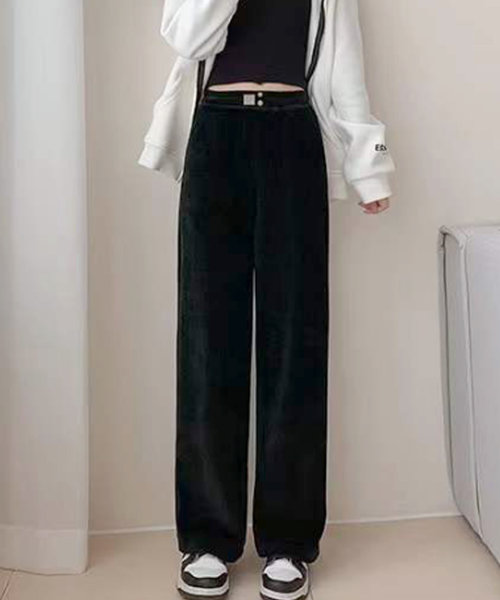 コーデュロイワイドパンツ 韓国ファッション 10代 20代 30代 脚長効果 ハイウエスト ウエストゴム ゆったり シンプル 大人 きれいめ