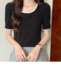 バイカラーTシャツ 韓国ファッション 10代 20代 30代 カジュアル シンプル 無地 おしゃれ きれいめ 大人 上品 パイピング