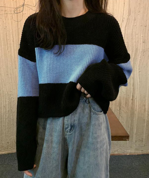 ラインセーター 秋 冬 韓国ファッション 10代 20代 30代 レディース 可愛い 大人カジュアル シンプル 長袖 ニット オーバーサイズ ゆったり