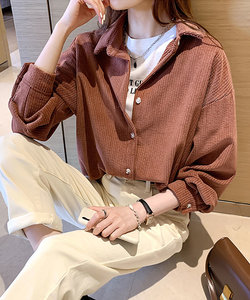 コーデュロイ風シャツ レディース 10代 20代 30代 韓国ファッション カジュアル 可愛い 大人 オフィス 春 秋 長袖 ブラウス 上品 暖かい