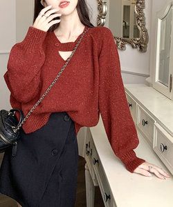 ラメニットセーター レディース 10代 20代 30代 韓国ファッション 秋 冬 可愛い 大人カジュアル シンプル 長袖 上品 デート 暖かい