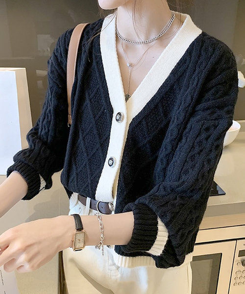 ケーブル編みニットカーディガン レディース 10代 20代 30代 韓国ファッション 春 秋 冬 カジュアル 可愛い 白 黒 シンプル 羽織り