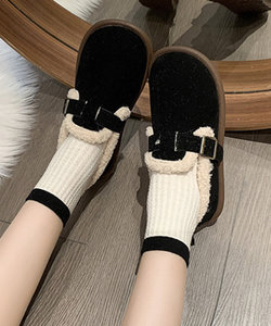 フラットボアシューズ レディース 10代 20代 30代 韓国ファッション 秋 冬 カジュアル 可愛い 黒 シンプル 無地 暖かい 靴 ブーツ