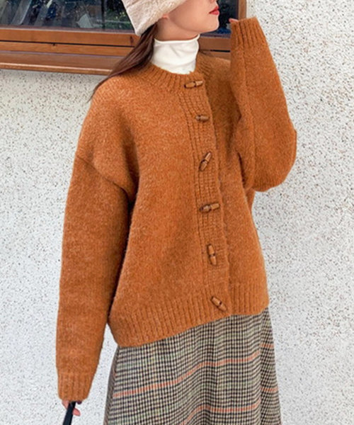 トグルボタンニットカーディガン レディース 10代 20代 30代 韓国ファッション 秋 冬 カジュアル 可愛い 無地 暖かい 羽織り シンプル