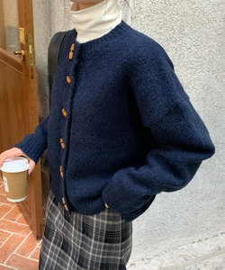 トグルボタンニットカーディガン レディース 10代 20代 30代 韓国ファッション 秋 冬 カジュアル 可愛い 無地 暖かい 羽織り シンプル