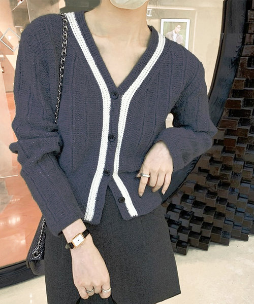 シンプルラインカーディガン レディース 10代 20代 30代 韓国ファッション カジュアル 秋 冬 ライン柄 シンプル 可愛い おしゃれ 羽織り
