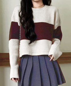 ビッグボーダーニットセーター 10代 20代 30代 韓国ファッション カジュアル 秋 冬 ライン柄 シンプル 可愛い おしゃれ 暖かい お出掛け