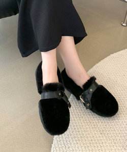 フェイクファーベルトシューズ レディース 10代 20代 30代 韓国ファッション カジュアル 秋 冬 可愛い 靴 シューズ フラット ぺたんこ