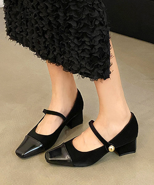 メリージェーンパンプス レディース 10代 20代 30代 韓国ファッション カジュアル シューズ 靴 かわいい 無地 シンプル 大人 黒 通勤